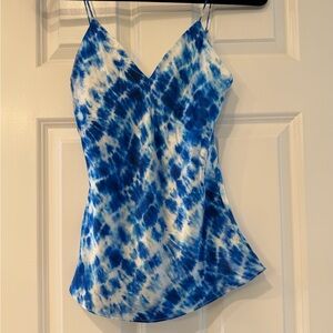 Cami NYC Blue and White Tie-Dye Satin Slip Cami